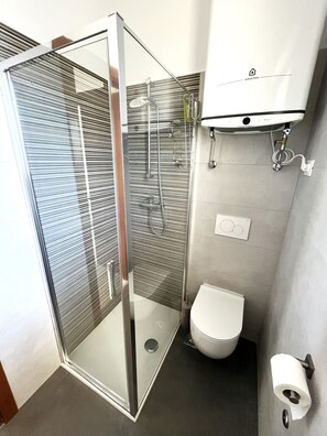 Dusche, Handtücher, Seife, Toilettenpapier