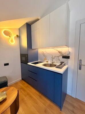 Superior Apartment | Private kitchen | Full-size fridge, stovetop, cookware/dishes/utensils - Lunamare Apartments (Budva)