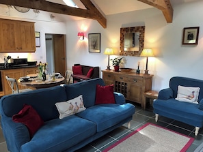 TV, fireplace - The Barn, Llanerch Y Felin (Rowen, near Conwy)