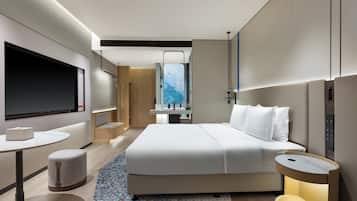 Desk, blackout drapes, soundproofing, free cribs/infant beds