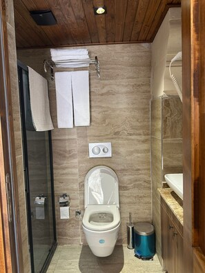 Deluxe Triple Room, Non Smoking, Courtyard View | Bathroom | Shower, hair dryer, slippers, towels