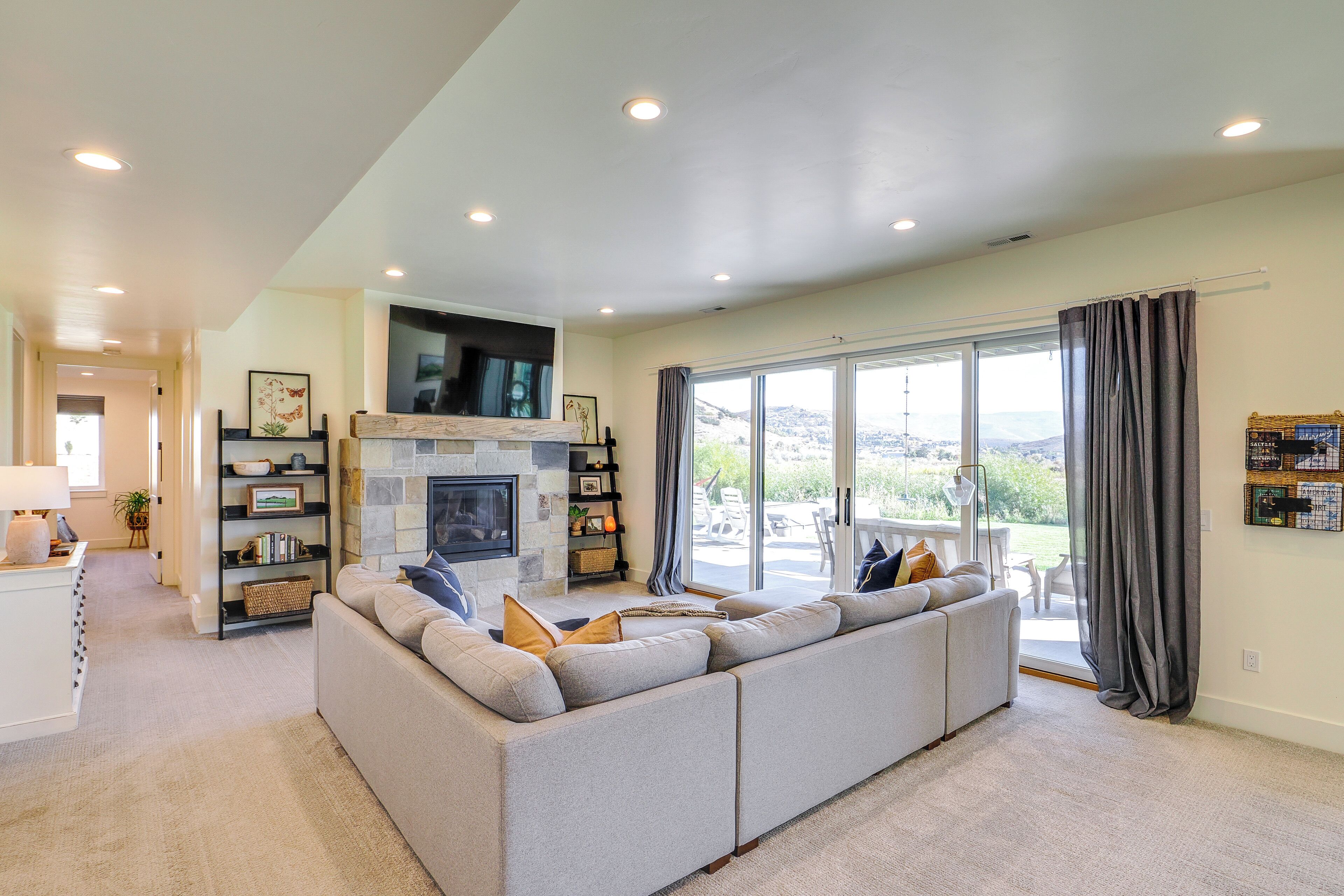 TV, fireplace, foosball