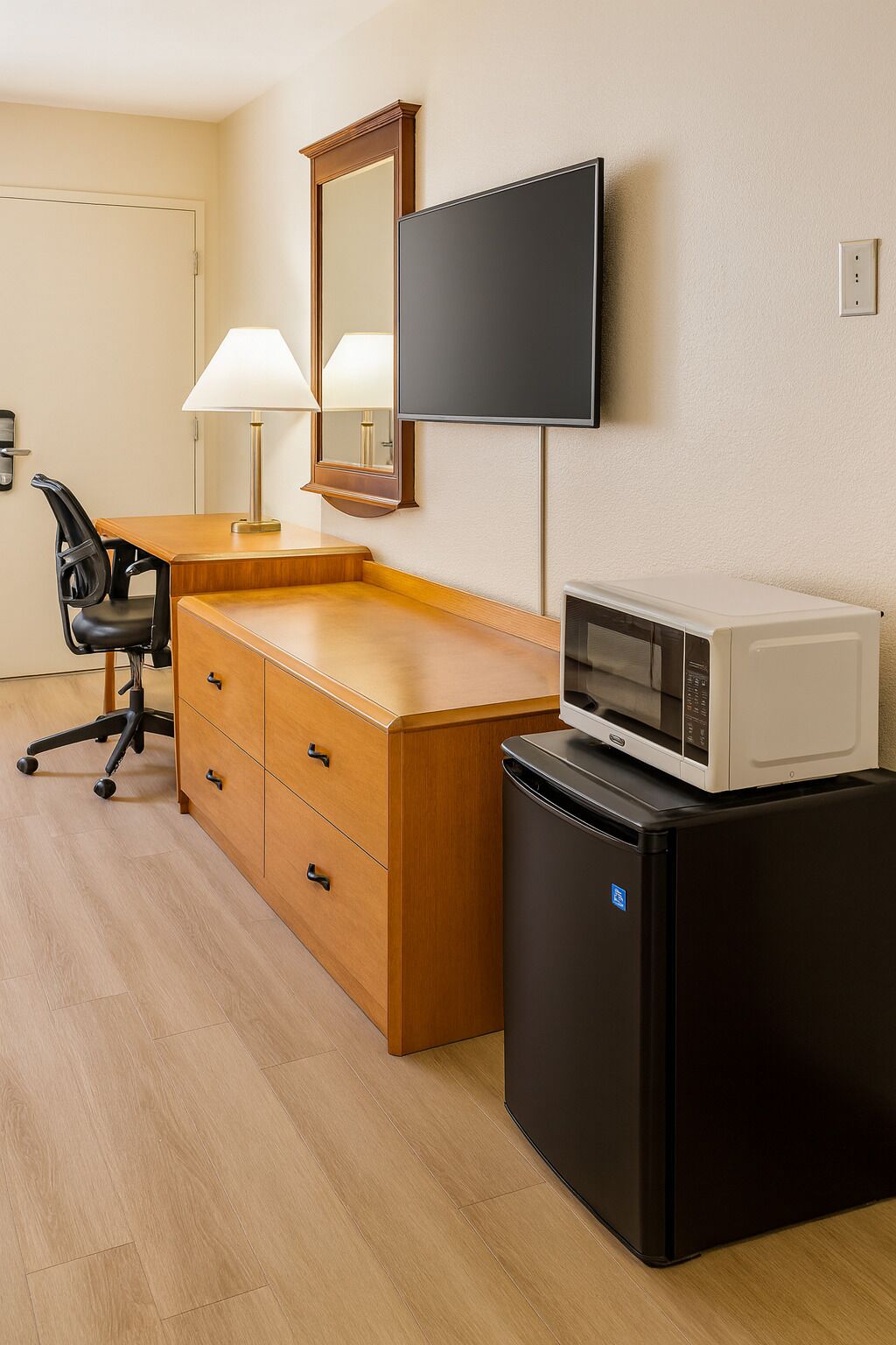 Desk, laptop workspace, soundproofing, free WiFi