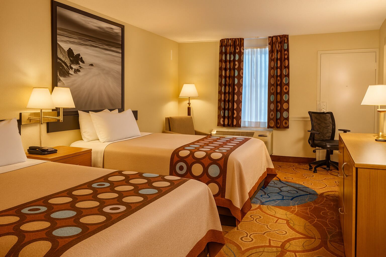 Työpöytä, kannettavalle tietokoneelle sopiva työtila, ilmainen Wi-Fi