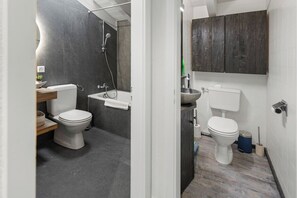 Hair dryer, towels, toilet paper