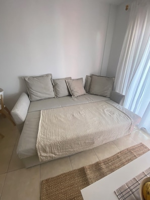 1 bedroom, desk, iron/ironing board, travel cot