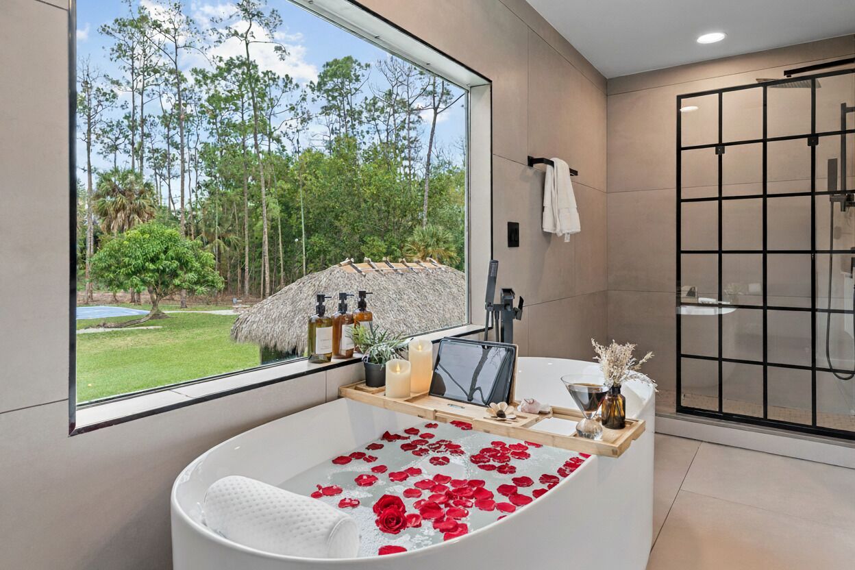 Shower, eco-friendly toiletries, hair dryer, towels