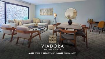 Casita Lantana | Living area | 58-inch LED TV with cable channels, computer monitors, printers