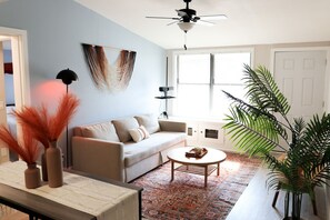 TV - Coastal-Chic Getaway | King Bed + 100` Projector (Columbus)