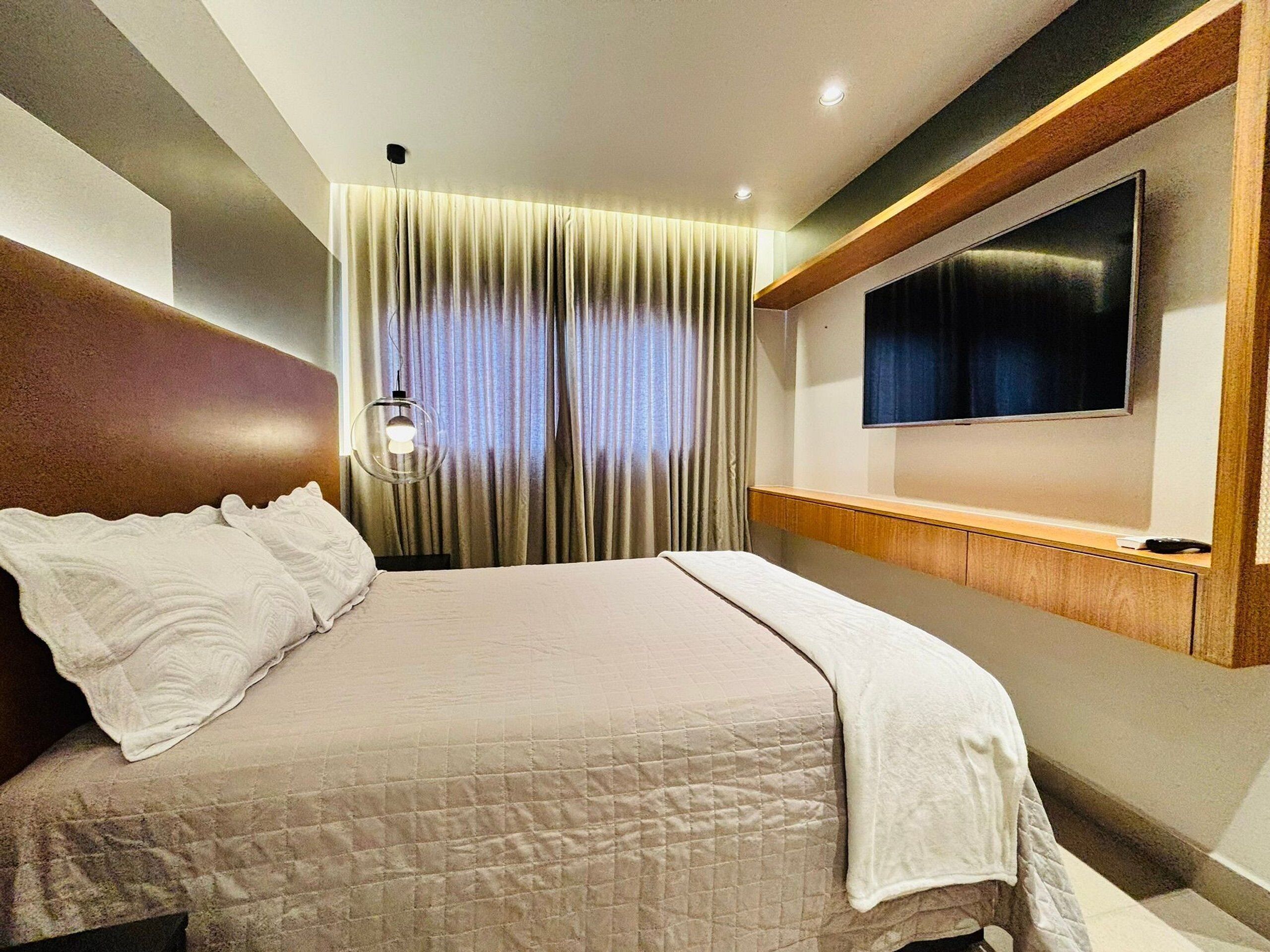 Gallery Apartment | Desk, laptop workspace, blackout curtains, iron/ironing board