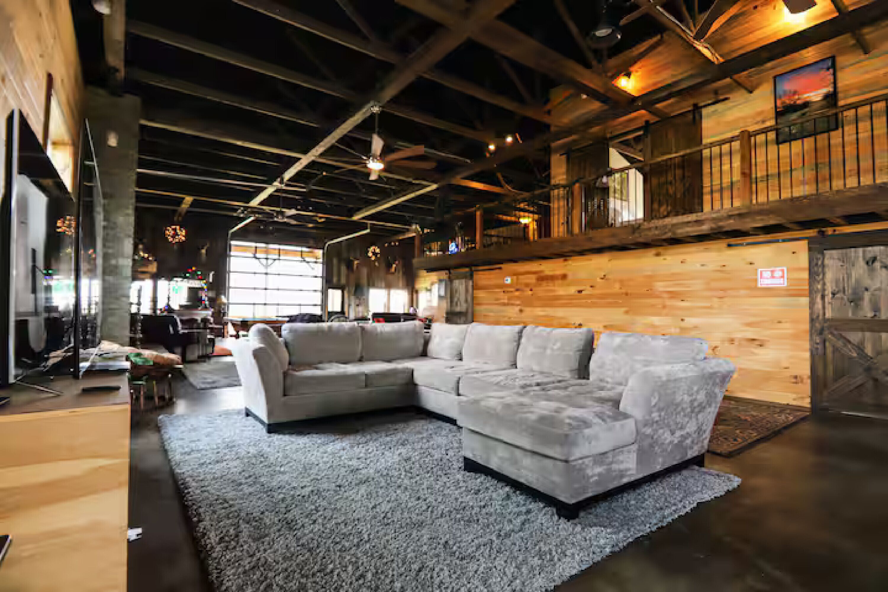 Smart TV, fireplace, foosball, books