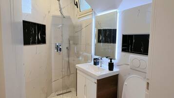 Secador de pelo, toallas, jabón, papel higiénico