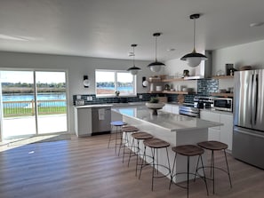 Fridge, microwave, oven, stovetop - Brand new Modern, 6 bedroom waterfront home on a beautiful Long Lake. (Campbellsport)