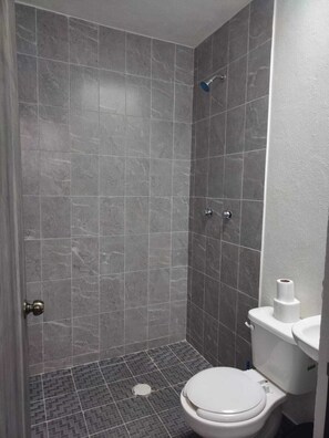 Shower, soap, toilet paper