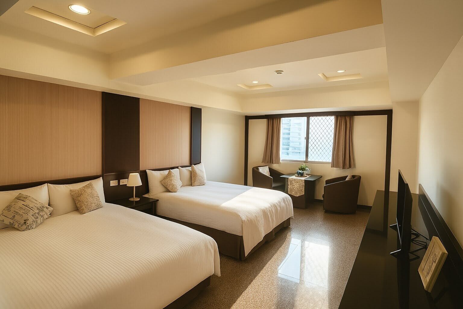 Down comforters, desk, blackout drapes, free WiFi