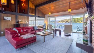 Télévision, cheminée, chaîne hi-fi