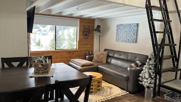 Smart TV, fireplace, video games, DVD player