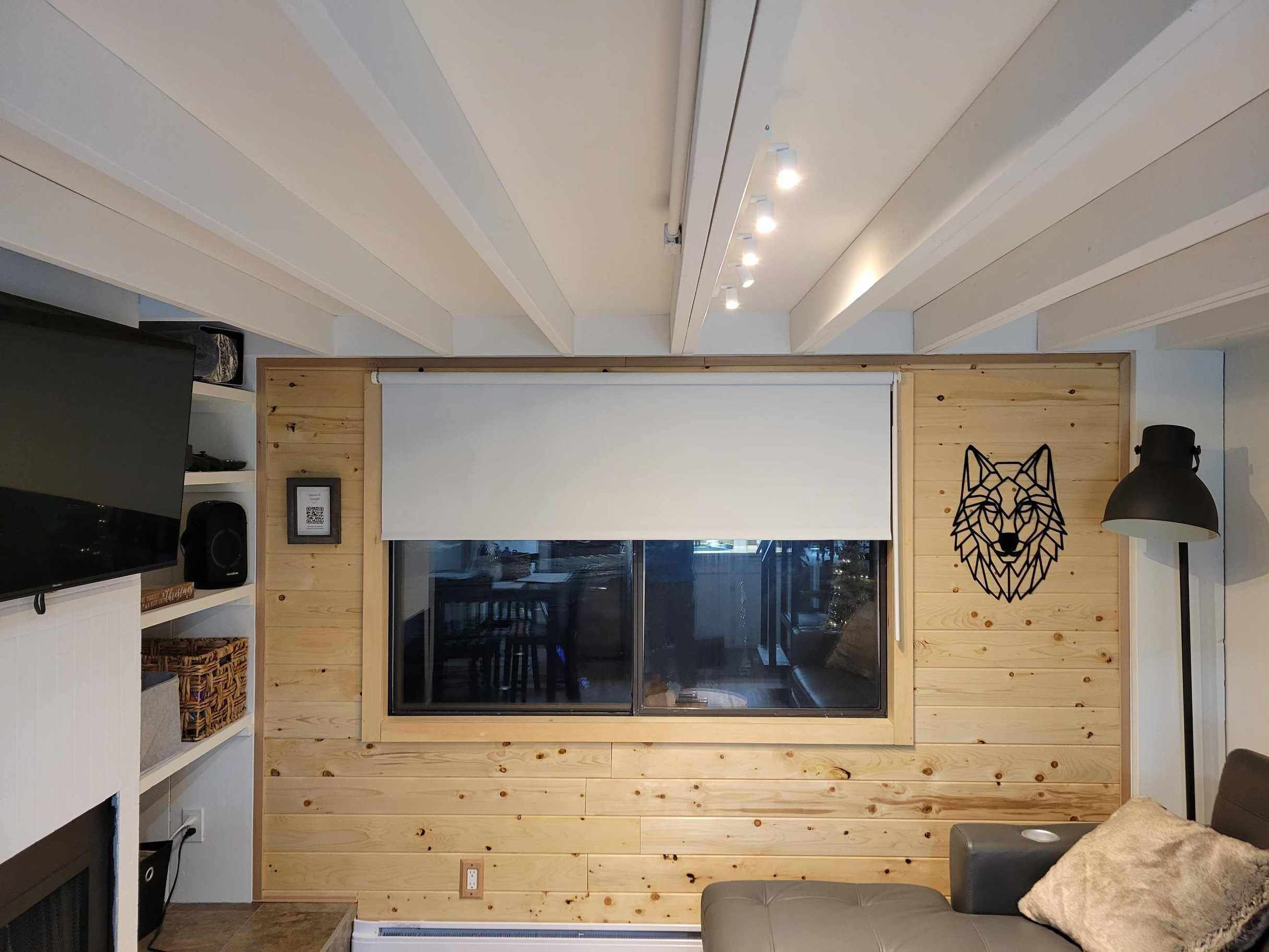 Smart TV, fireplace, video games, DVD player