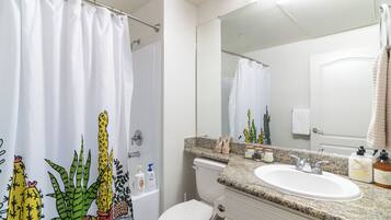 Secadora de cabello, toallas, jabón, shampoo