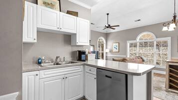 Fridge, microwave, oven, dishwasher