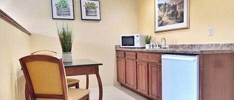 Brew coffee and prep snacks at the convenient kitchenette.