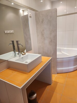 Douche, sèche-cheveux, serviettes fournies, savon