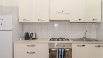 Fridge, oven, stovetop, coffee/tea maker