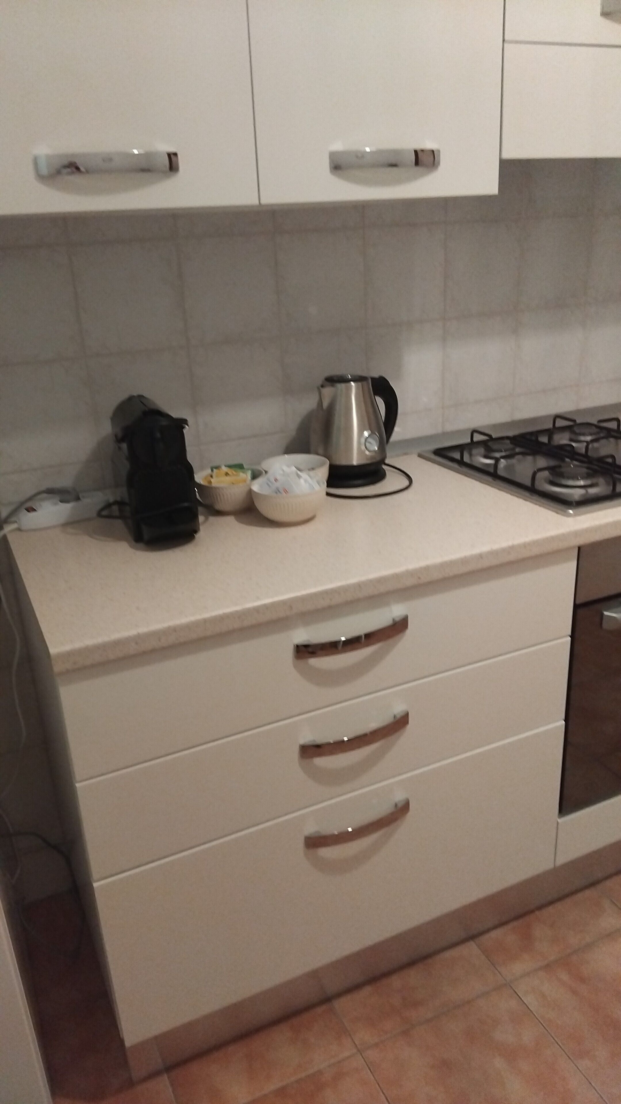 Fridge, oven, stovetop, coffee/tea maker