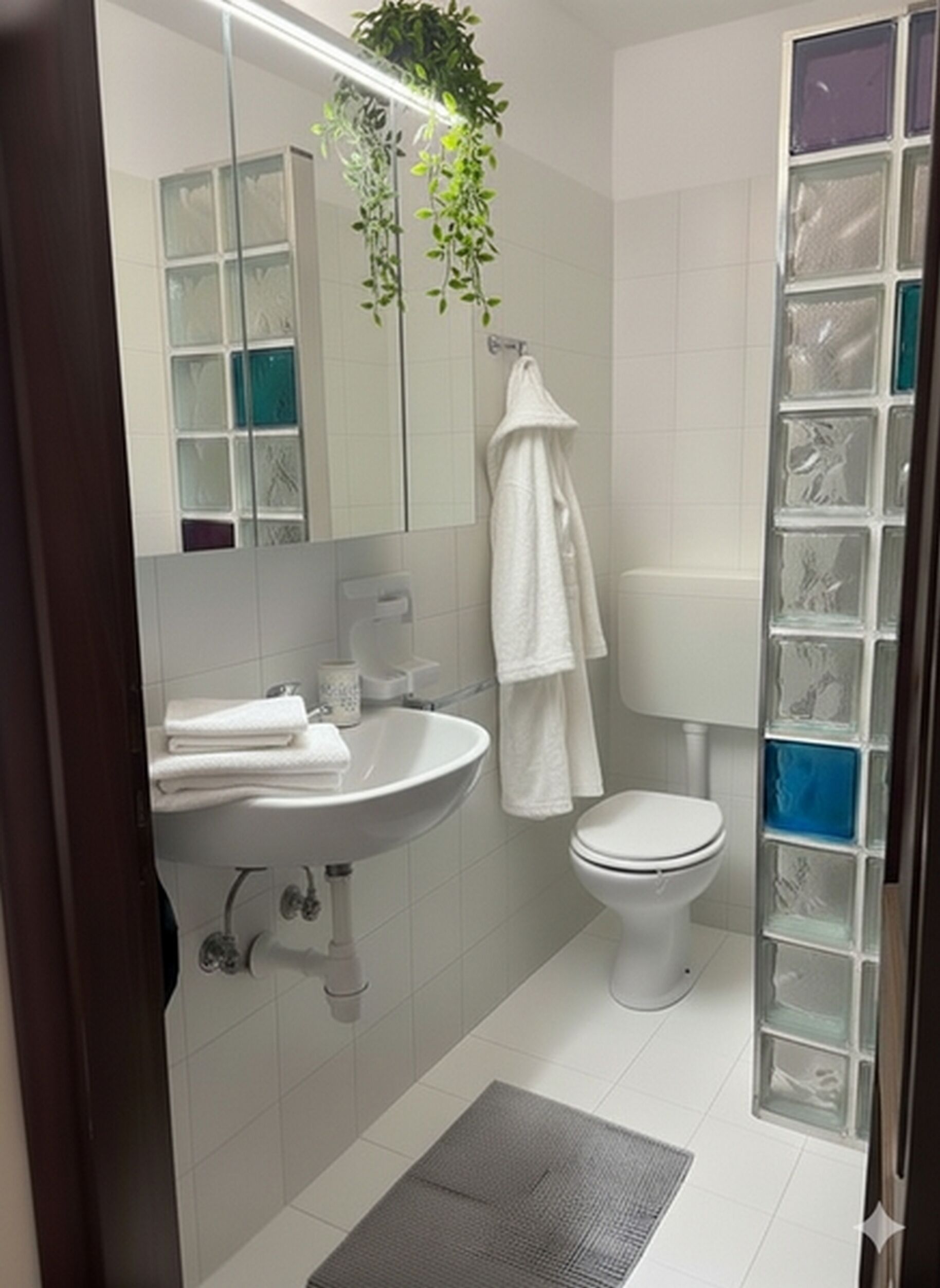 A bathroom with a white sink, a toilet, and a mirror.