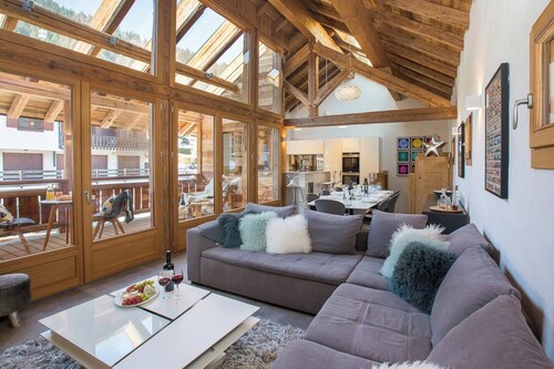Chalet Du Vieux Bois hosted by More Mountain | Luxury 4 Bed 4 Bath | Sleeps 10. Townhouse Chalet in central Morzine with large terrace and spacious  design and layout. Family friendly with  All Mod Cons. Only 5 mins walk to Ski Lifts.