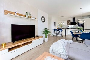 Televisión y chimenea 