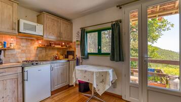 Coffee/tea maker, fridge, microwave, stovetop