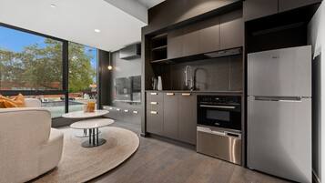 Apartment | Private kitchen | Fridge, microwave, oven, stovetop