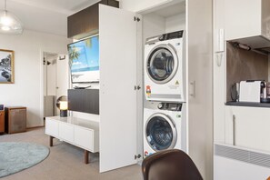 Apartment | Bathroom | Hair dryer, towels, soap, shampoo - Chic 1-bed Apartment in the Heart of Newtown (Sydney)