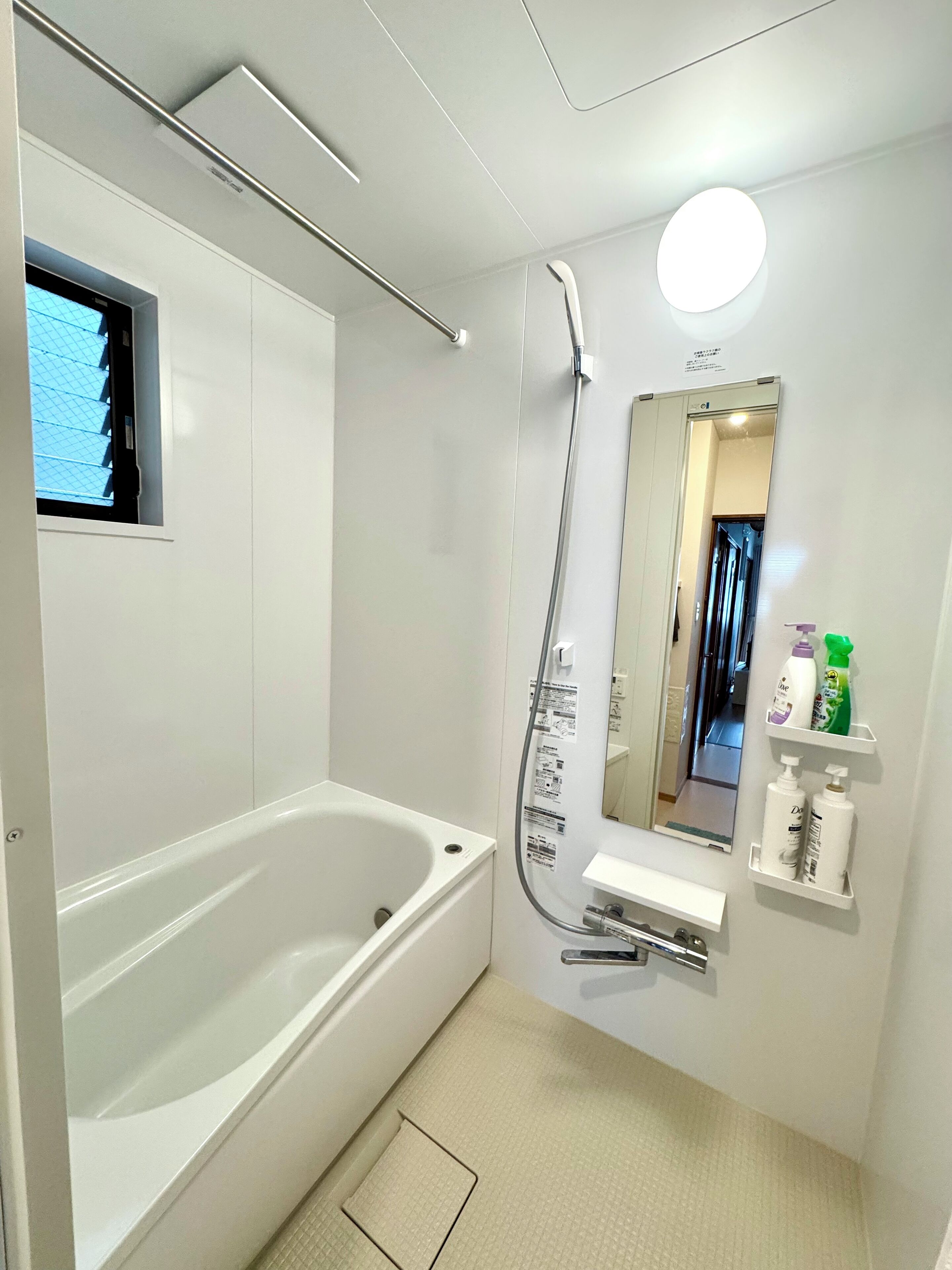 Hair dryer, bidet, towels, soap