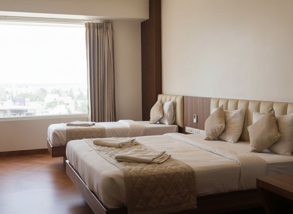 Family Triple Room, City View | In-room safe, desk, laptop workspace, blackout curtains