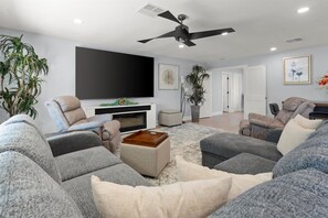 Smart TV, fireplace, video games, books