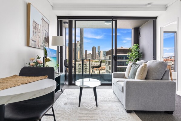 Apartment | Living area - Chic 1 Bed Inner-city Retreat With Pool and Views (Brisbane)