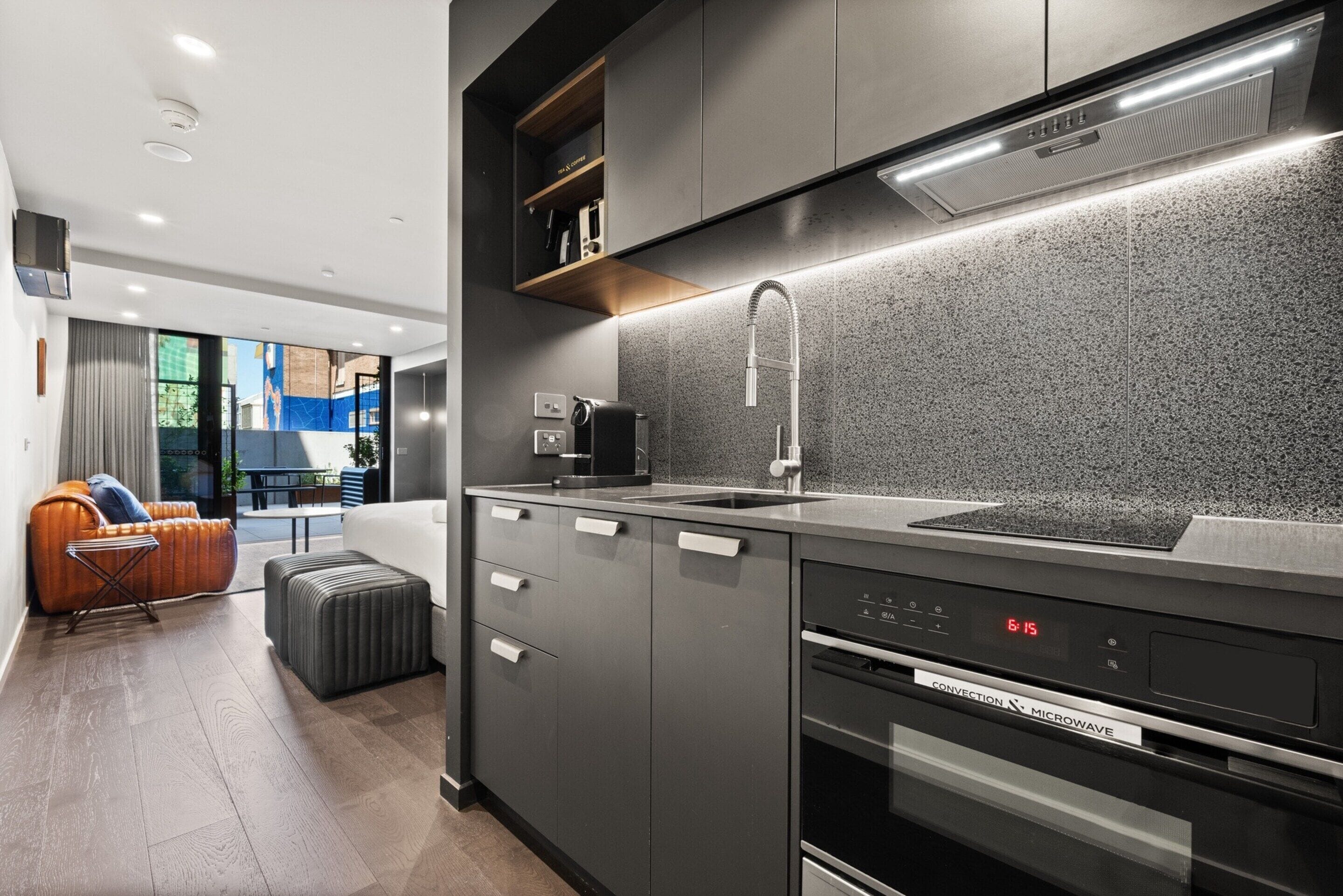 Apartment | Private kitchen | Fridge, microwave, oven, stovetop