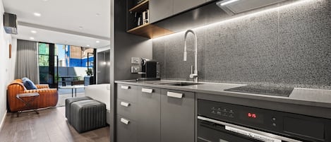 Apartment | Private kitchen | Fridge, microwave, oven, stovetop