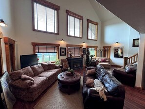 TV, fireplace - Mountain Cabin with Lake Views and Hot Tub Near Palisades Reservoir, Idaho (Irwin)