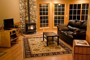 Televisión, chimenea y reproductor de DVD