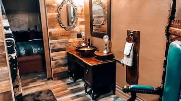 1 bedroom, desk, iron/ironing board, travel crib