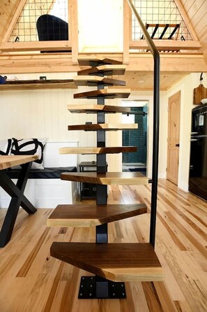 2 bedrooms, desk, WiFi, bed sheets - Eco-Friendly Solar Powered A-Frame Treehouse with Hot Tub and Private Dock  on Littlefield Pond, near Wells, Maine (Sanford)