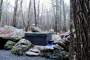 Outdoor spa tub - Eco-Friendly Solar Powered A-Frame Treehouse with Hot Tub and Private Dock  on Littlefield Pond, near Wells, Maine (Sanford)