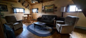 TV, fireplace - Secluded Cottage on East Ash Creek near Fort Robinson State Park, Nebraska (Whitney)