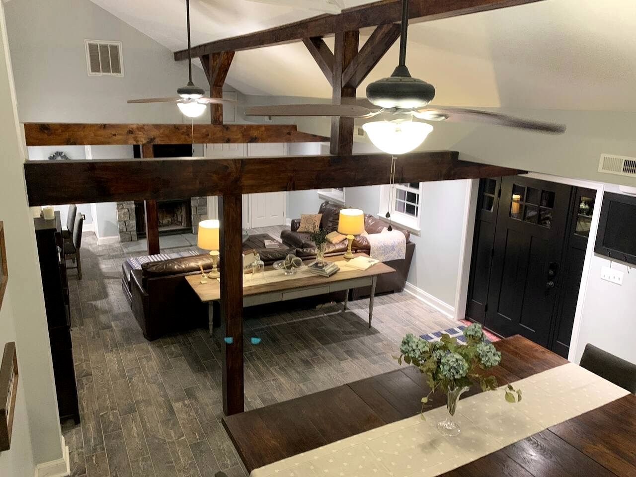TV, fireplace, video games, DVD player