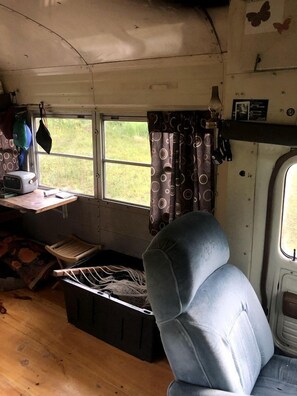 Interior - Vintage Short Bus Vacation Rental Nestled in the Forest near North Conway, New Hampshire (Chatham)