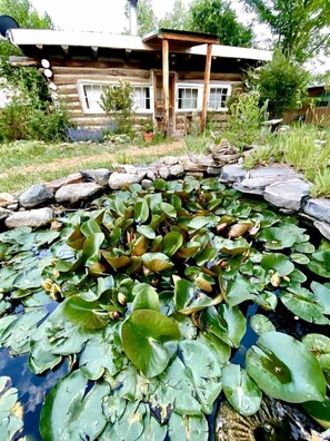 Exterior detail - Log Casita Overlooking Pond and Waterfall near Taos, New Mexico (Taos Ski Valley)
