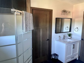 Hair dryer, towels, toilet paper